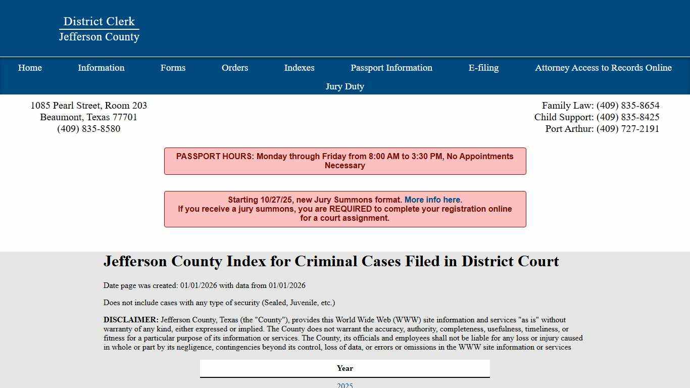 Criminal Indexes - District Clerk Jefferson County TX